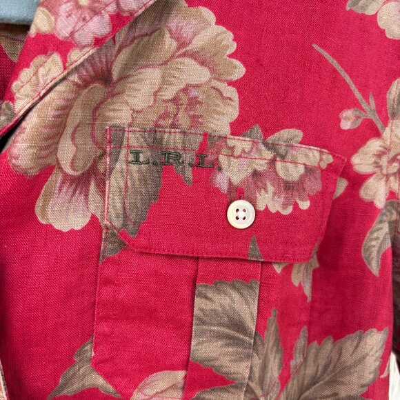 Lauren Ralph Lauren Linen Camp Shirt Women's Small Petite Red Floral Utility - Picture 3 of 8